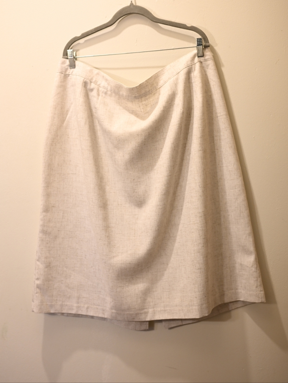 Beige A-Line Linen Blend Short Skirt Back Slit Plus 24W Stretch Spring Summer